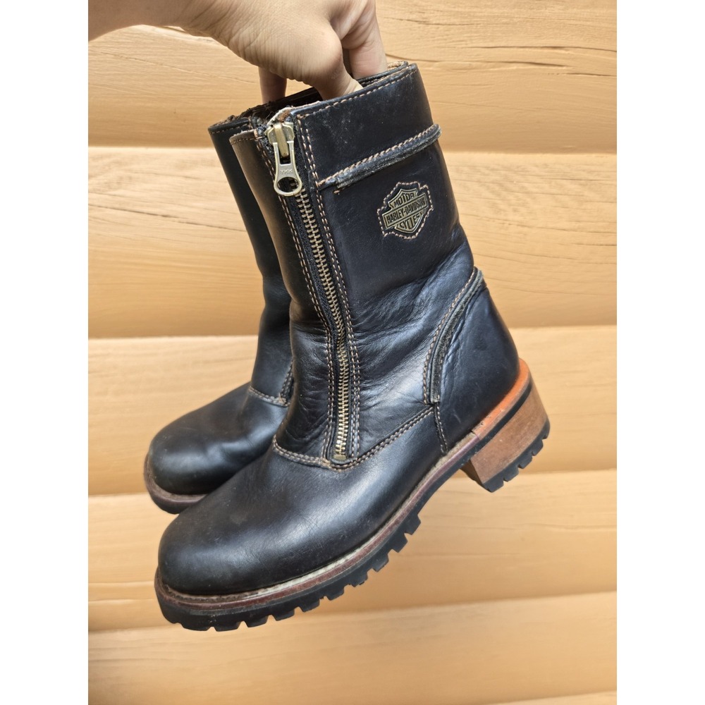 VTG Harley Davidson Starter Switch Boots Size 7 Contrast Stitch 82016 Dual Zip